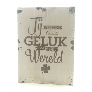 Houten tekstbord 'Geluk'