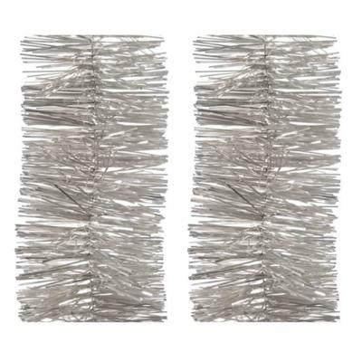 Decoris kerstslinger - 3x - zilver/champagne - 270 x 7 cm - folie/lametta - glans Decoris kerstslinger - 3x - zilver/champagne - 270 x 7 cm - folie/lametta - glans