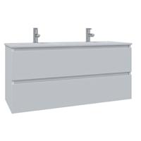 Saniclass Chaci Badkamermeubelset - 120x46x55cm - keramische wastafel wit - 2 wasbakken - 2 kraangaten - 2 lades - mat wit SW1212780/SW804533