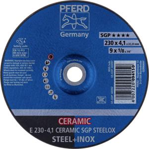 PFERD 62100230 E 230-4,1 CERAMIC SGP STEELOX Afbraamschijf gebogen Diameter 230 mm Boordiameter 22.23 mm RVS, Staal 10 stuk(s)