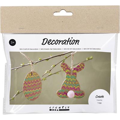 Creativ Company Mini hobbyset decoratie, ei en konijn, bruin, groen, roze, geel, 1 doos