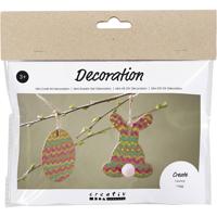 Creativ Company Mini hobbyset decoratie, ei en konijn, bruin, groen, roze, geel, 1 doos