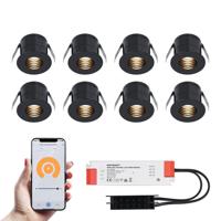 Set van 8 Betty Smart LED Mini Inbouwspots - Veranda spots - 12V 3W 140lm - Dimbaar - Wifi & Bluetooth - 2700K - IP44 waterdicht - Zwart