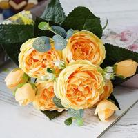 5 STÜCK kunstmatige Rose bloemen kleine boeket Flores Home Party huwelijk nep bloem Decoration(Yellow)