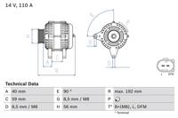 Dynamo / Alternator BOSCH, Spanning (Volt)14V, u.a. für VW, Skoda, Audi, Seat - thumbnail