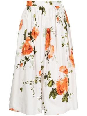 ERDEM jupe en popeline à fleurs imprimées - Blanc