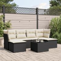 7-delige Loungeset met kussens poly rattan zwart