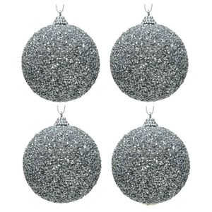 6x Kerstballen zilveren glitters 8 cm met kralen kunststof kerstboom versiering/decoratie   -