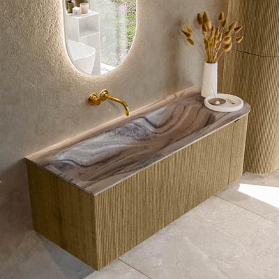Badmeubel Mondiaz Kurve-Dlux | 125 cm | Meubelkleur Dusk | Wastafelkleur Sombra | Solid surface | Wasbak linker zijde spoelbak | Zonder kraangat(en)