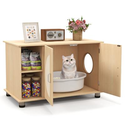 Kattenkast voor Kattentoilet Kattenhuis met Krab Deuren van Sisal Metalen Poten en Kattengat Kattenbak 82 x 48 x 52 cm Natuurlijke