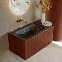 Badmeubel Mondiaz Kurve-Dlux | 95 cm cm | Meubelkleur Ruby | Wastafelkleur Lava | Solid surface | Wasbak links zijde spoelbak | Zonder kraangat(en)