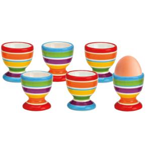 Eierdopjes streep motief - set van 6x - multi kleuren - keramiek - 6 x 5 cm