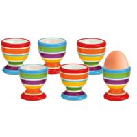 Eierdopjes streep motief - set van 6x - multi kleuren - keramiek - 6 x 5 cm