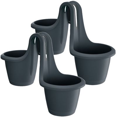 2x Stuks Respana twins ronde balkon plantenpotten/bloempotten antraciet 2x 2,5 liter