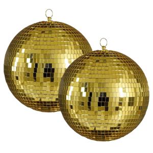 Mega discobal kerstballen - 2x - goud - 25 cm - foam - spiegelbol - kerstversiering