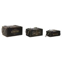 Opslagdozen Home ESPRIT Zwart Sparrenhout 38 x 24 x 20 cm 3 Onderdelen