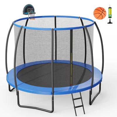 Buitentrampoline 12 FT Buitentrampoline met Basketbalring Veiligheidsnet Veiligheidsrand en Ladder met 2 Treden