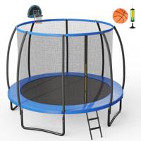 Buitentrampoline 12 FT Buitentrampoline met Basketbalring Veiligheidsnet Veiligheidsrand en Ladder met 2 Treden
