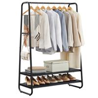 Kledingrek met 2 planken en 6 haken, Ebbenhout Zwart + Mat Zwart / 100B cm Kledingrek met 2 planken en 6 haken, Ebbenhout Zwart + Mat Zwart / 100B cm