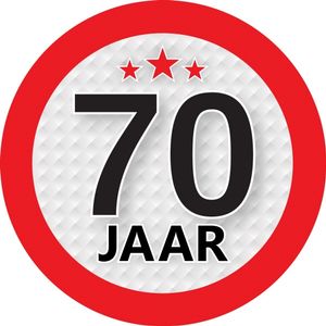 70 jaar versiering ronde sticker 9 cm