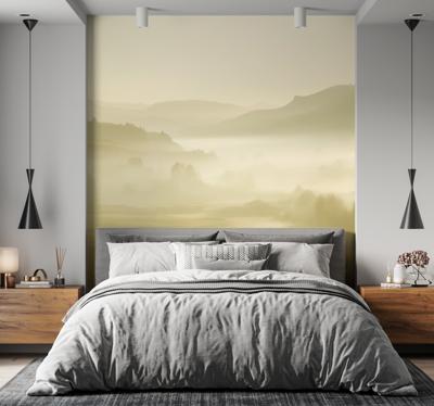 Beige en mistige uitzichten Berg fotobehang