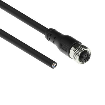ACT SC3409 Industriële Sensorkabel | M12A 4-Polig Female naar Open End | Superflex Xtreme TPE kabel | Afgeschermd | IP67 | Zwart | 5 meter
