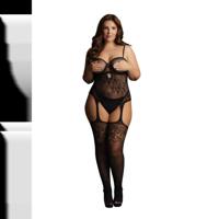 Le Désir by Shots Suspenders Rhinestone Bodystocking - Plus Size - thumbnail