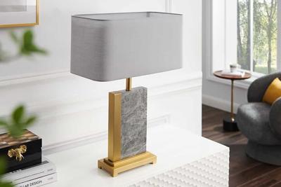 Design Tafellamp ELEGANCIA 65cm Goud Grijs Stoffen Kap Marmer - 43732