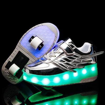 CD03 LED oplaadbare dubbele wiel Wing roller skating schoenen maat: 37 (zilver)
