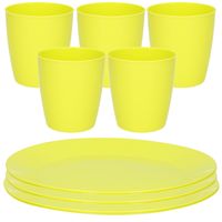 Kunststof ontbijt/diner 8x bordjes 26 cm en 8x bekertjes 430 ML set groen