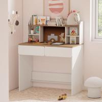 Stabiele Houten Kinderschrijftafel met Kurken Prikbord Oplaadstation en ruime Bureau in Het Wit