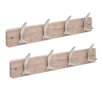 5Five Kapstok - 2x - 4 ophang haken - RVS - grijs/zilver - 45 x 10 cm - wandkapstok