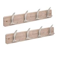5Five Kapstok - 2x - 4 ophang haken - RVS - grijs/zilver - 45 x 10 cm - wandkapstok