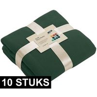 10x Fleece dekens/plaids donkergroen 130 x 170 cm