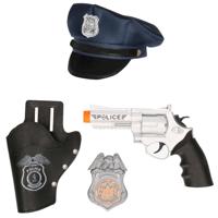 Carnaval verkleed politie agent pet/cap - blauw - met pistool/badge - kinderen - accessoires - thumbnail