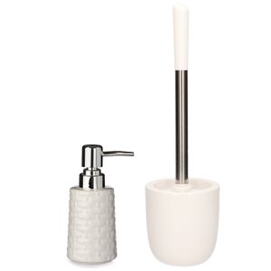 WC-/toiletborstel en houder dolomiet wit met zeeppompje 350 ml