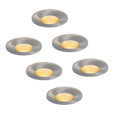 Set van 6 Vegas - LED platte inbouwspots met lage inbouwdiepte 60mm - 3,8 Watt 270 Lumen - 2700K Warm wit - GU10 LED Module - Dimbaar - Rond - IP44 voor badkamer, buiten en binnen - RVS