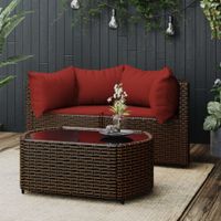 3-delige Loungeset met kussens poly rattan bruin - thumbnail