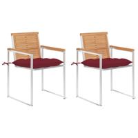Tuinstoelen 2 st met kussens massief teakhout en staal