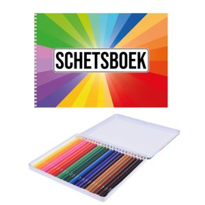 A4 kleuren waaier schetsboek/ tekenboek/ kleurboek/ schetsblok wit papier met 24 kleurpotloden