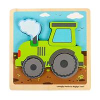 Bigjigs houten inlegpuzzel tractor met uitneembare vormen, 5st.