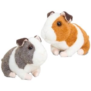 2x stuks pluche cavia knuffel bruin en grijs met geluid 16 cm