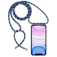 Vierhoek anti-val trasparent TPU mobiele telefoon geval met Lanyard voor iPhone 11 (zwart blauw)
