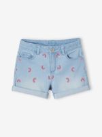 Denim meisjesshort met borduursel gebleekt denim