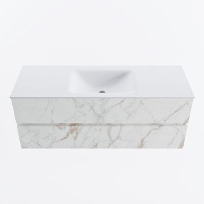 MONDIAZ VICA 130cm badmeubel onderkast Carrara 2 lades. Wastafel CLOUD midden 1 kraangat, kleur Talc.
