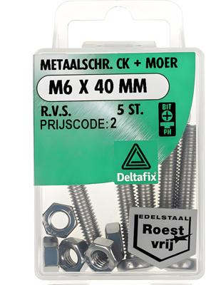 M.schroef moer ck m6x40mm rvs 5st - Deltafix