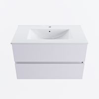 MONDIAZ VICA 80cm badmeubel onderkast Cale 2 lades. Wastafel DENIA midden 1 kraangat, kleur Glanzend Wit.
