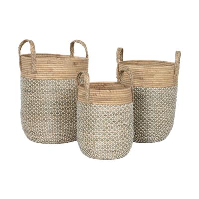 Mandenset Home ESPRIT Wit Natuurlijk Lichtbruin PVC Touw Zeegras Russen (3 Onderdelen)