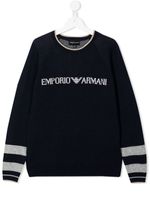 Emporio Armani Kids pull à logo en intarsia - Bleu