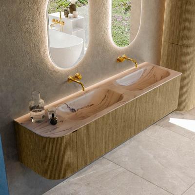 Badmeubel Mondiaz Kurve-Dlux | 175 cm | Meubelkleur Dusk | Wastafelkleur Arena | Solid surface | Dubbel / Rechts spoelbak | Zonder kraangat(en)
